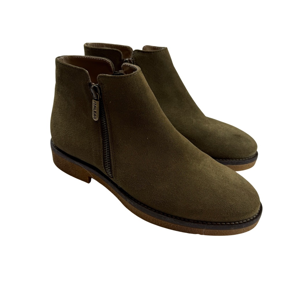 Italeau Olive Green Suede Waterproof Ankle Boots Handmade in Italy Size 37